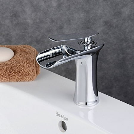 Waterfall 1 Handle - Beelee Brass Single-Hole Single Handle Deck-Mount Waterfall Bathroom Sink Faucet, Chrome