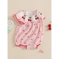 thumbnail image 4 of Cenuakty Newborn 0-18M Girls Rompers Cherry Embroidery Round Neck Fly Sleeve Infant Fashion Bodysuits Jumpsuits, 4 of 9