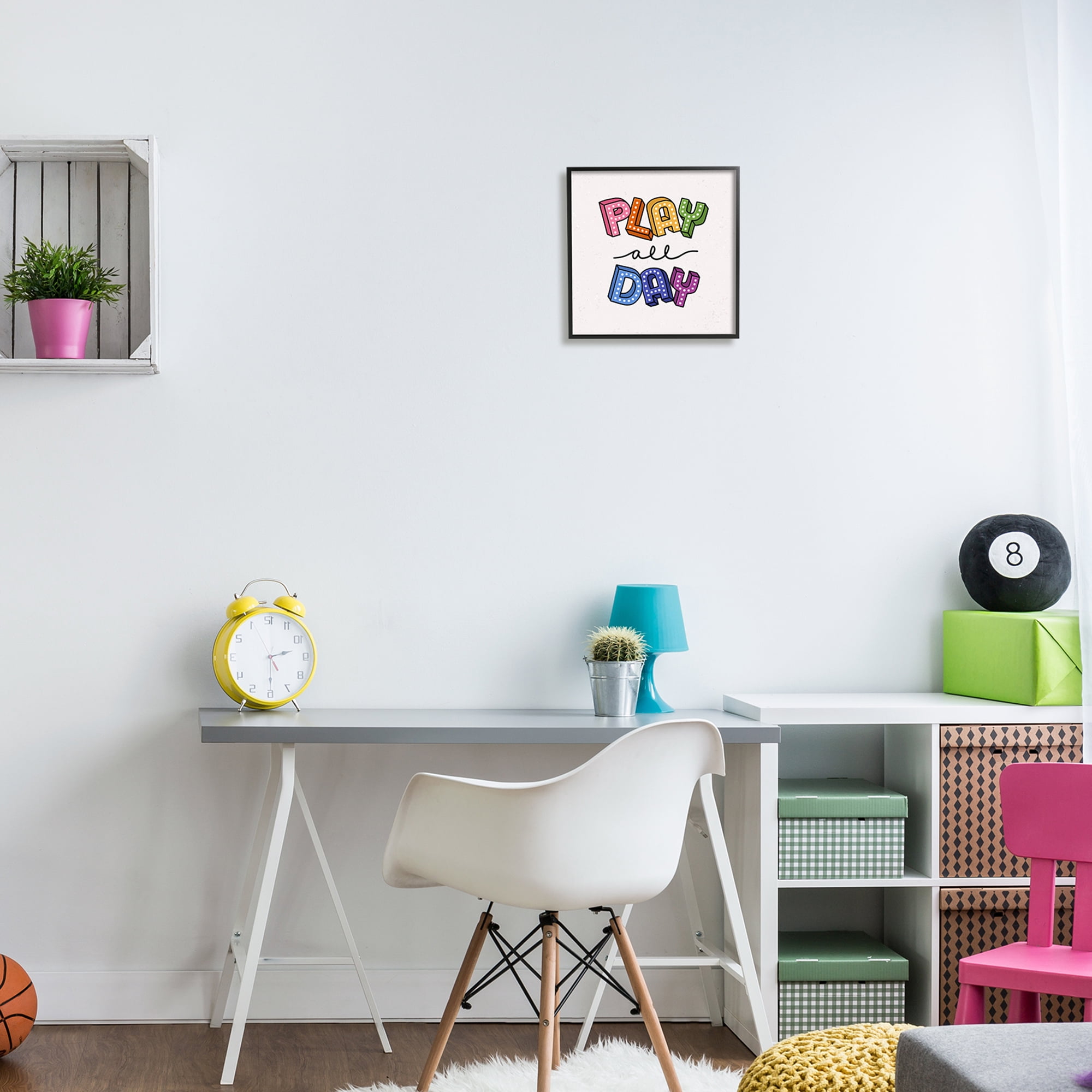 Stupell Industries Play All Day Phrase Funk Kids Retro Lettering,12 x 12, Design by Raye Allison Creations