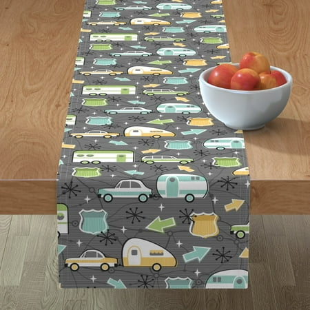 Table Runner Road Trip Retro Camper Trailer Vacation Travel Map Cotton