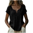 thumbnail image 6 of Summer Linen Tops for Women Oversized V Neck Cotton Linen Short Sleeve T Shirts Casual Solid Lightweight Breathable Comfy Tee Shirt, 6 of 6