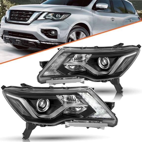 For 2017-2020 Nissan Pathfinder Halogen LED DRL Black Headlights Headlamps Pair