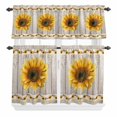 thumbnail image 2 of Kitchen Window Curtains Valance and Tier Set, Watercolor Sunflower Berry on Wood Rod Pocket Tier Curtain Valance Set, Farm Wooden Plank Light Filtering Cafe Curtains for Bedroom Living Room, 2 of 9