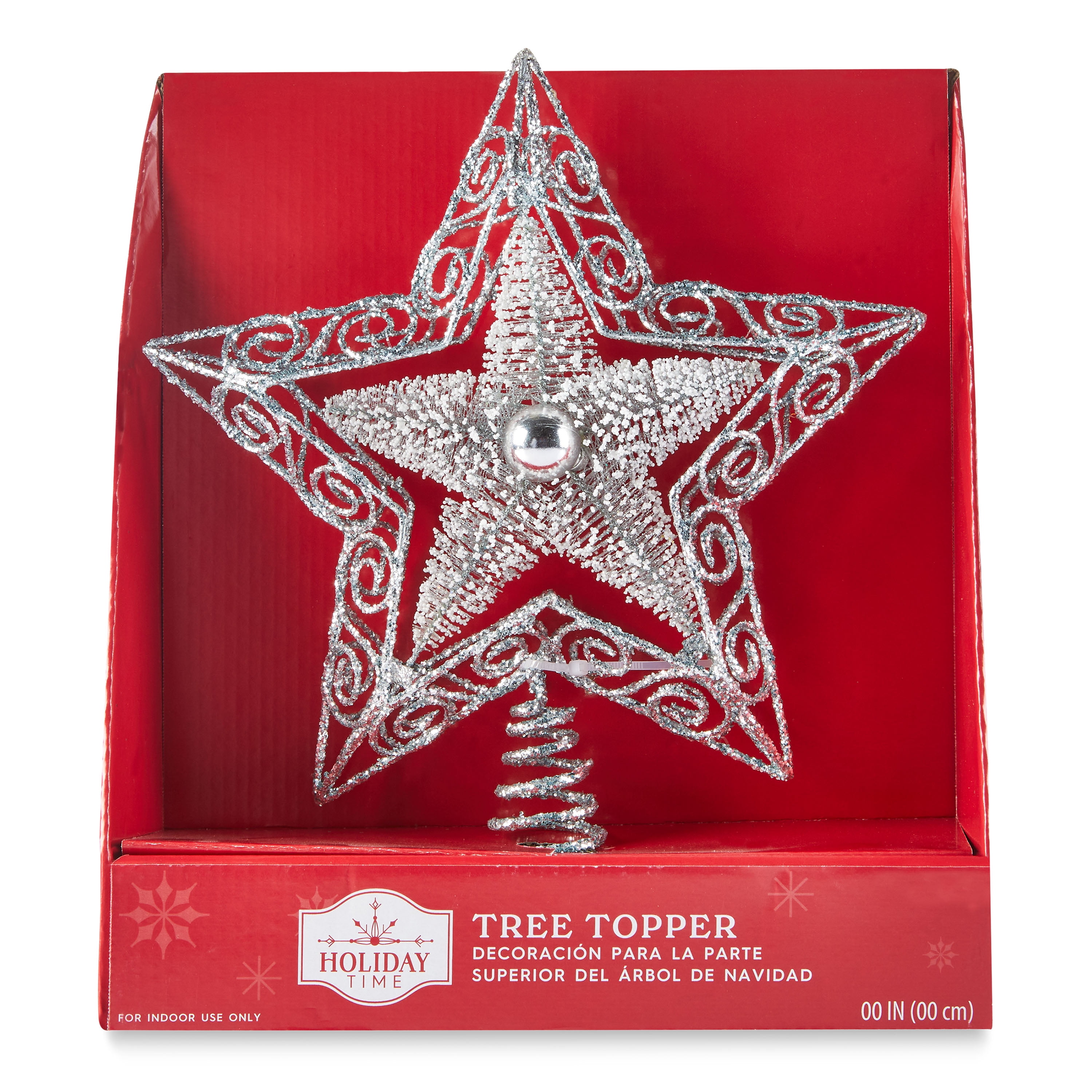 Holiday Time Silver Star Tree Topper, 12"