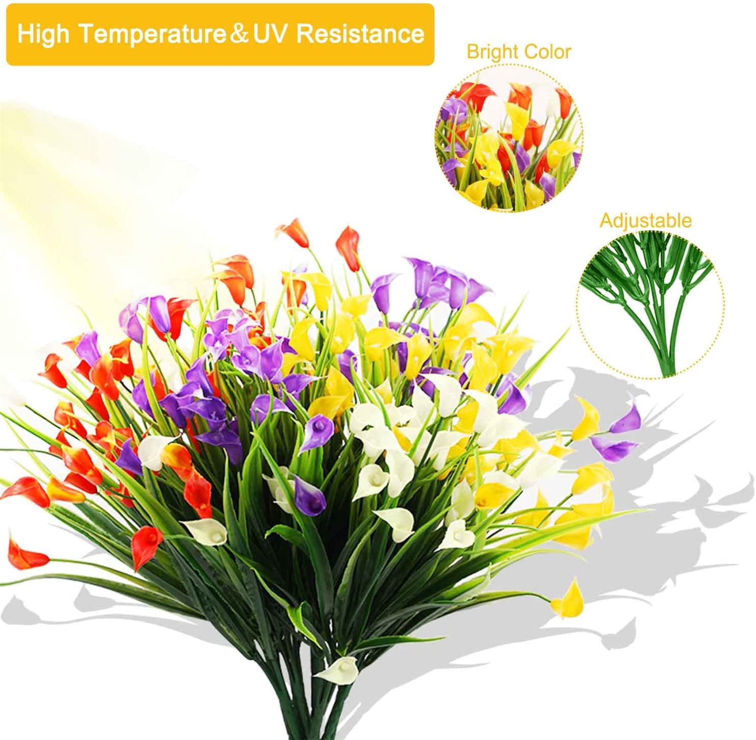 Morttic 16 Bundles Artificial Flowers for Outdoors - UV Resistant Fake Plants Outside,Faux Plastic Calla Lily Spring Flower for Porch Patio Decorations