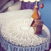 Round Small Lace Table Cloth - Vintage Manual Crochet Flowers Tablecloth for Round Coffee Table White