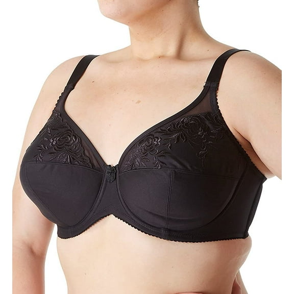 ELILA Black Embroidered Microfiber Underwire Bra, US 46H, UK 46FF, NWOT