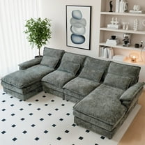 110" Cloud Couch, Gray U Shaped Sofa with Double Chaise, Chenille, Memory Foam & Pillows, Modern Sectional Couch for Living Room