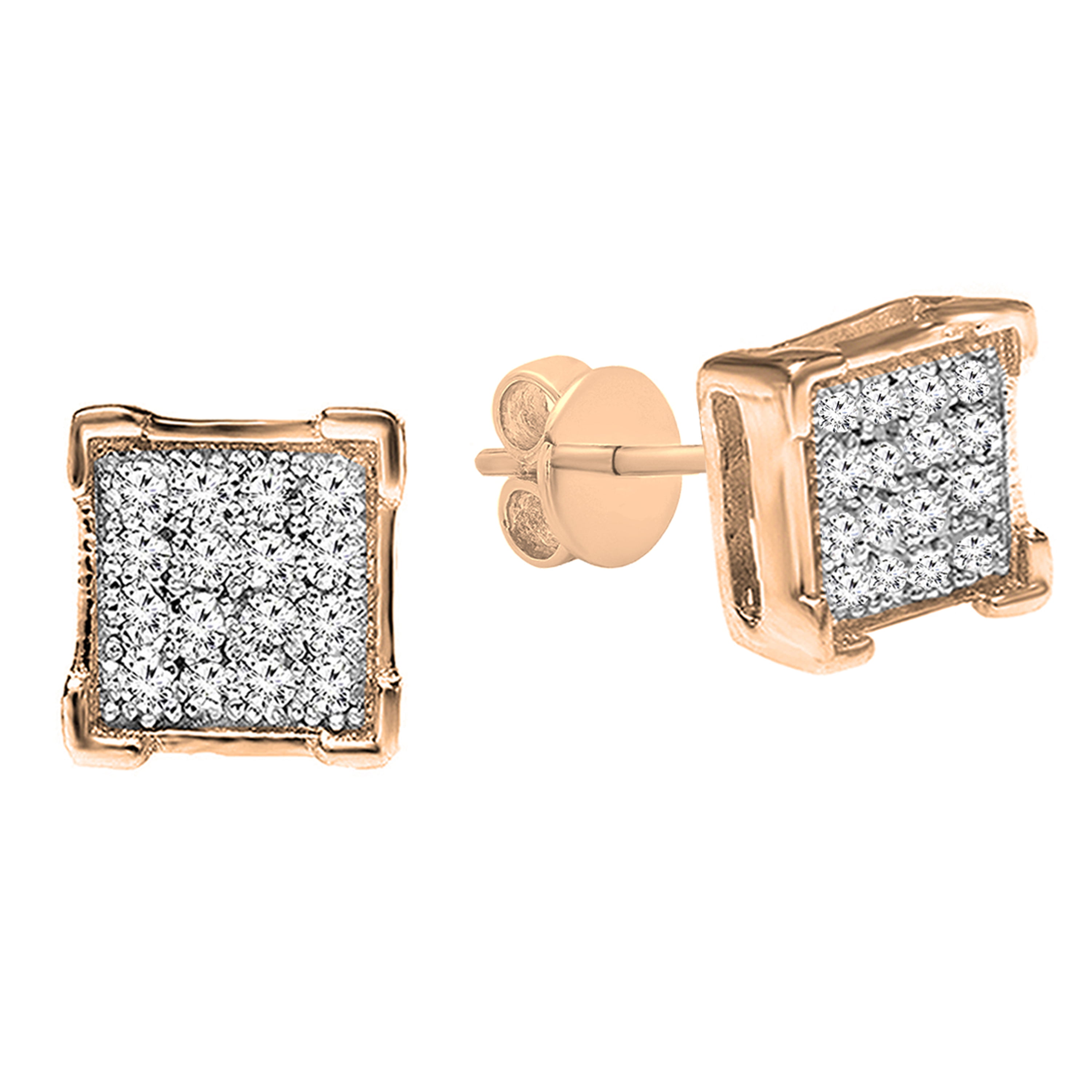 Dazzlingrock Collection 10K Princess Gemstone & Round White Diamond Ladies Square Shape Stud Earrings Yellow Gold