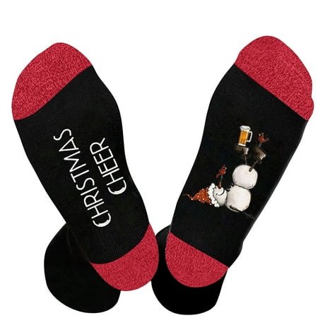 

Christmas Unisex Christmas Cheer Snowman Print Color Block Letter Socks Thermal Cozy Warm Slipper Socks Soft Warm Thick Socks Socks A_004 A