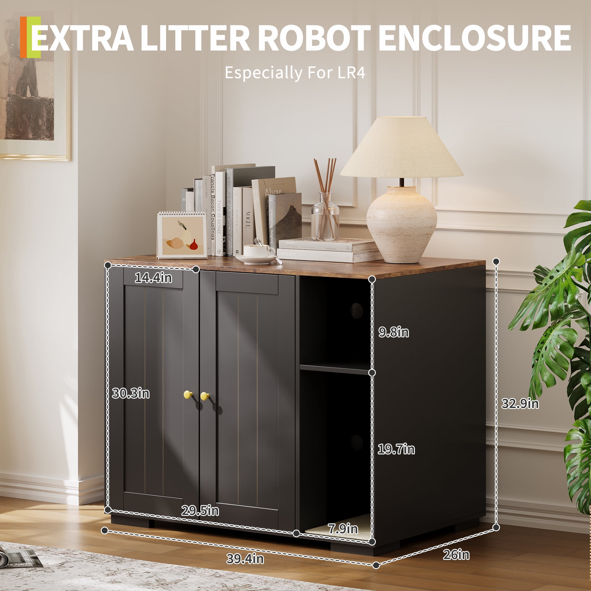 Extra-Large Cat Litter Box Cabinet with Scratch Pad – Dog-Proof Enclosure with Outlet, Large Automatic Litter Box Furniture and Storage for Cat Essentials
