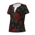 thumbnail image 5 of Fuzoiu Roses Print Women's V-Neck T-Shirt,Women's Short Sleeve Top, Comfortable for Work, Leisure, and Sports, 5 of 7