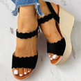 thumbnail image 6 of UTTOASFAY Women Open Toe Solid Slope Heel High Heels Buckle Shoes Sandals Black 9(40), 6 of 8