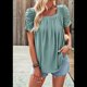thumbnail image 5 of Camisetas de Punto Holgadas Informales de Corta con Pliegues y Cuello Cuadrado para Mujer, Blusas de Punto de Color Liso Judías XL, 5 of 10