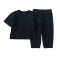 thumbnail image 1 of MEZZALL Baby Boys Girls Clothes Solid Color Cotton Short Sleeve Knitted Ribbed Shirt Pants Set Outfits Versatile Toddler Dailywear, Black, 4-5 Years, 1 of 4