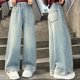 thumbnail image 1 of WILLBEST Pantalones Mujer Pantalones Vaqueros de Pierna Ancha para Niñas, Cintura Elástica, Informales, Con Lazo, Ropa de Calle para Adolescentes de 5 a 17 Años 11-12 Years, 1 of 8