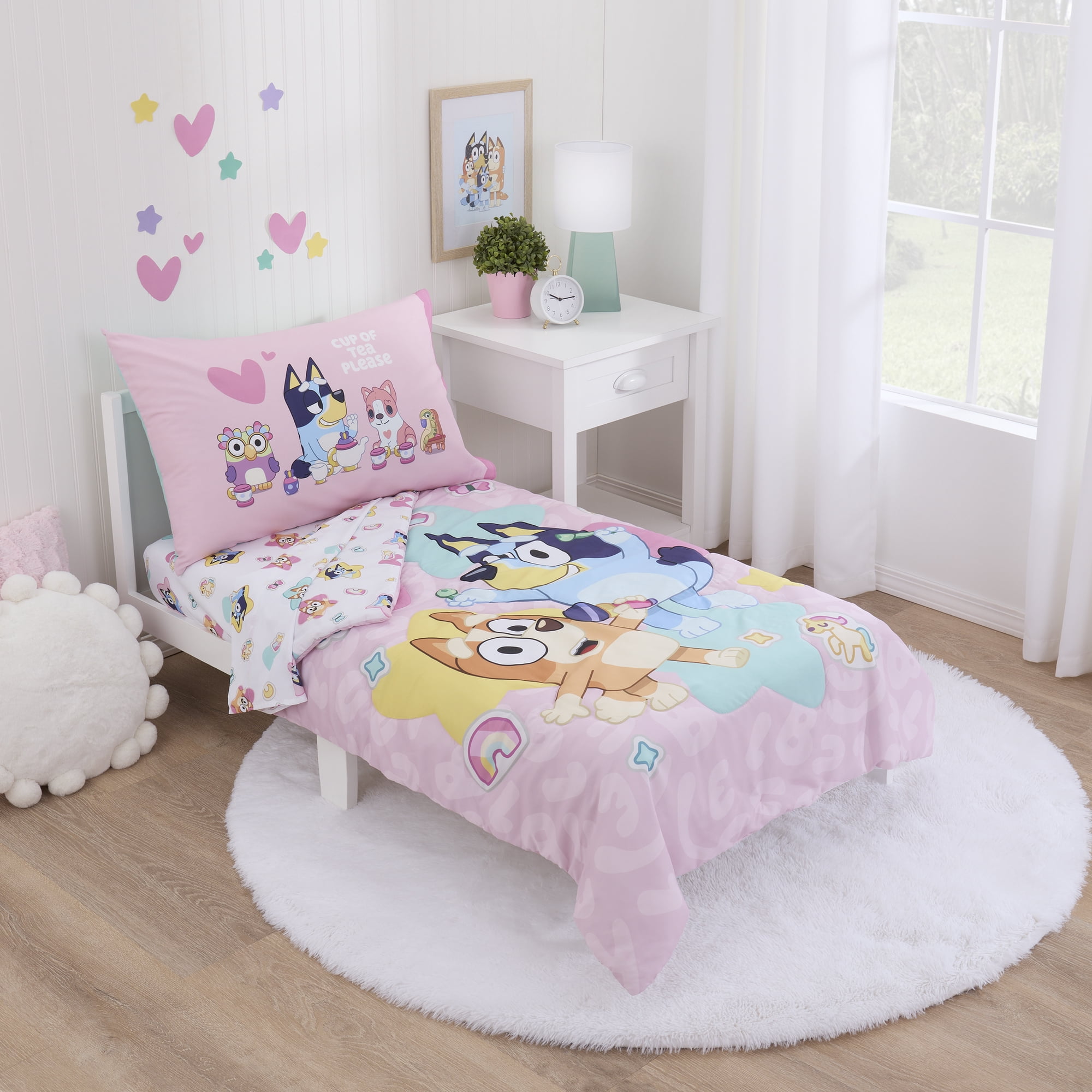 Bluey Best Day Ever 4 Piece Toddler Bed Set, Toddler Girl, Pink