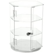 Plymor Clear Acrylic Hexagonal Locking Display Case, Rotating Base, 2 Shelves, 12.75" H x 9.5" W x 8.25" D