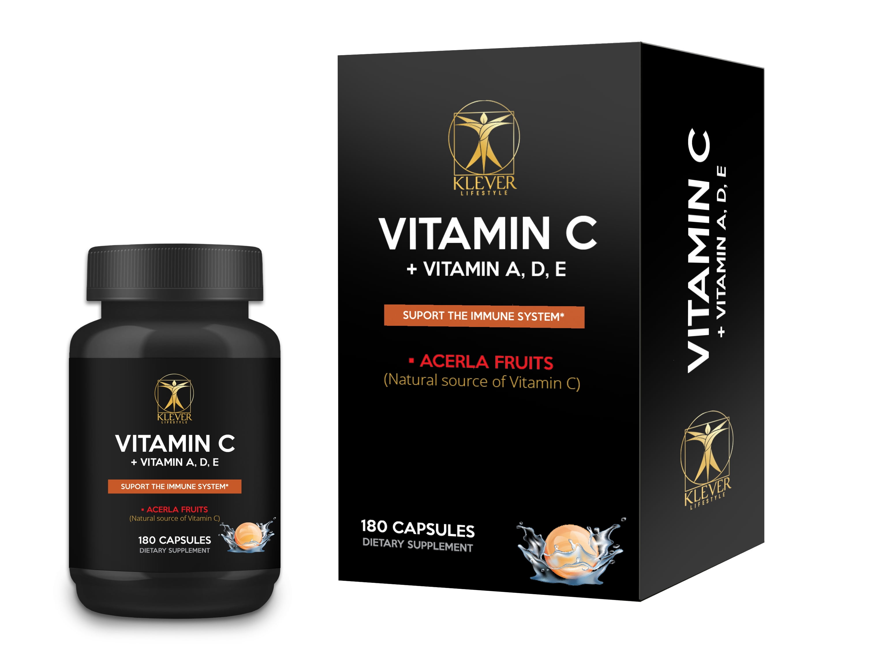 Klever Lifestyle Vitamin C + Vitamin A, D, E – 180 Multivitamin Capsules – Immune Support Supplement – Collagen Booster Supplement For Skin – Reduces Health Problems – Antioxidant Supplement