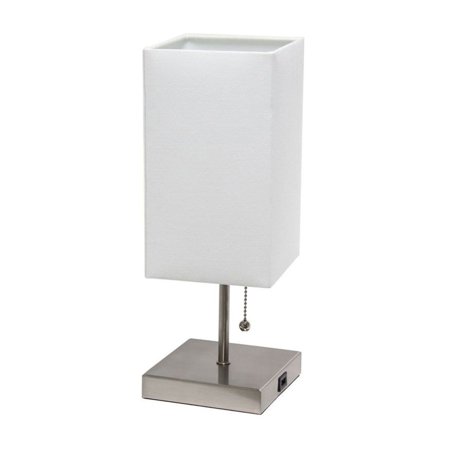 Simple Designs - Petite Stick Lamp with USB Charging Port and Fabric Shade - Brushed Nickel base/White shade