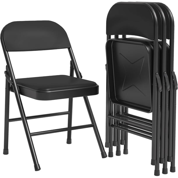 4-pack padded folding sillas portable stackable y foldable con soft padded cushion y back commercial seat con metal frame para oficina wedding dining y outdoor use negra