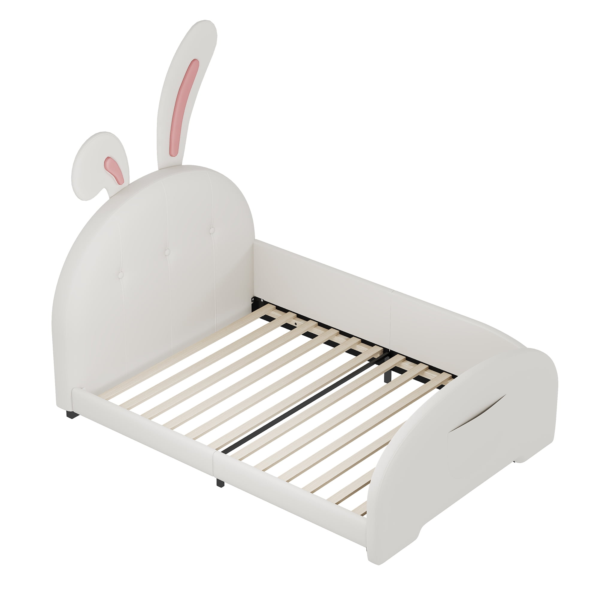 Jopath Twin size Upholstered Princess Bed, Rabbit-Shape Platform Bed with Headboard and Footboard for Toddler Kids Teens,White