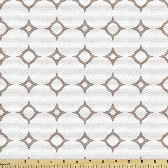 Abstract Fabric by the Yard, Geometric Different Stars Ornaments in Repeating Design on Plain Background, Upholstery Fabric for Dining Chairs Home Decor Accents, Warm Taupe White by Ambesonne