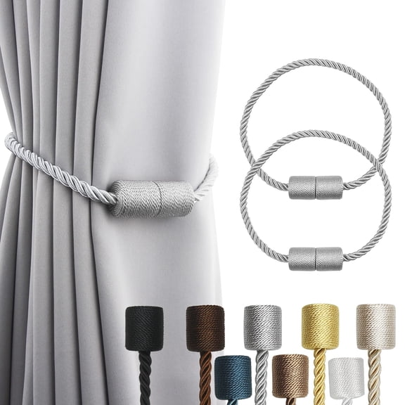 2 Pack Grey Strong Magnetic Curtain Tiebacks Outdoor Elegant Decorative Tie Backs Modern Rope Tiebacks for Drapes Window Curtain Holdbacks for Draperies