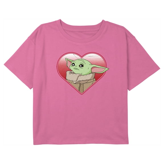 Girl's Star Wars: The Mandalorian Grogu Heart Look Graphic Cropped T-Shirt Light Pink X Large