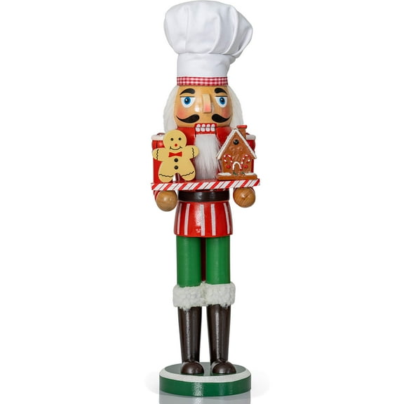 Ornativity Multi-Color Costume Wooden Christmas Chef Hat Decorative Nutcracker, with Gingerbread