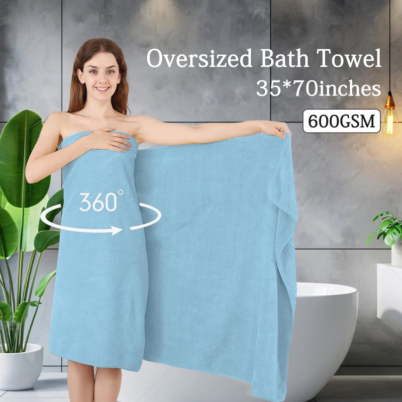 Blue Bath Towels, 4 Pack Oversized Bath Sheet Towels by Muddy Cat Home - 600 GSM, Ultra Soft