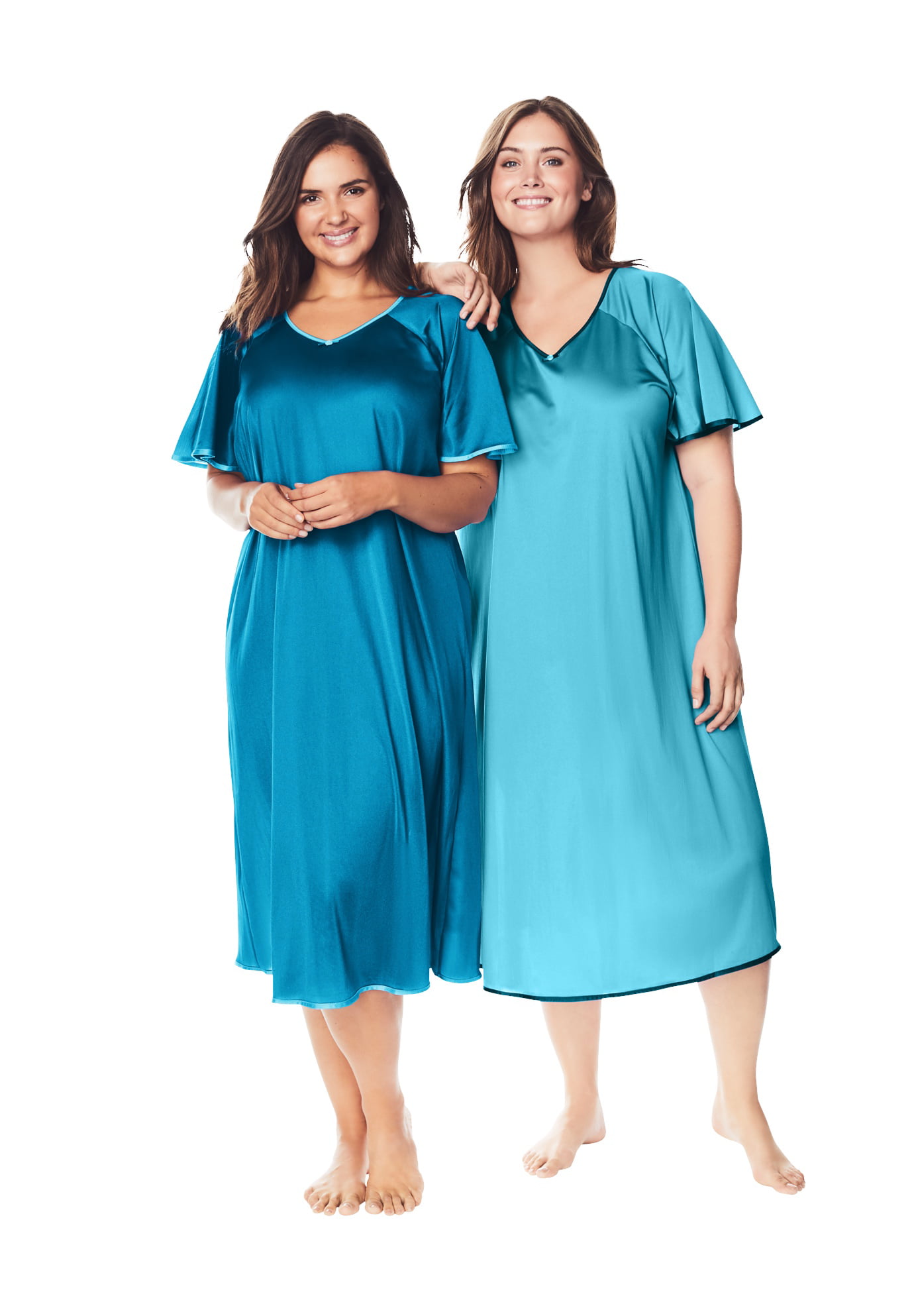 Only Necessities Womens Plus Size 2-Pack Short Silky Gown 