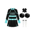 thumbnail image 5 of Yeahdor Girls Halloween Cheer Leader Outfits Long Sleeve Shiny Cheerleading Dance Uniform Dress Set Blue Green&White 6, 5 of 7