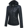 thumbnail image 2 of Hood Crew Women's Long Sleeve Moto Biker Hooded Zipper Retro Faux Leather Jacket Black M, 2 of 5