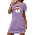 thumbnail image 2 of Sakmal Oversized Moomoo Nightgowns Women Christmas Purple Breathable Lightweight Nightshirt Snowmen Print Short Sleeve Short Crew Neck Nightgowns S-2XL, 2 of 5