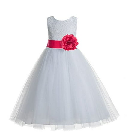 

EkidsBridal White Floral Lace Heart Cutout Flower Girl Dresses Baptism First Communion Dresses 172T