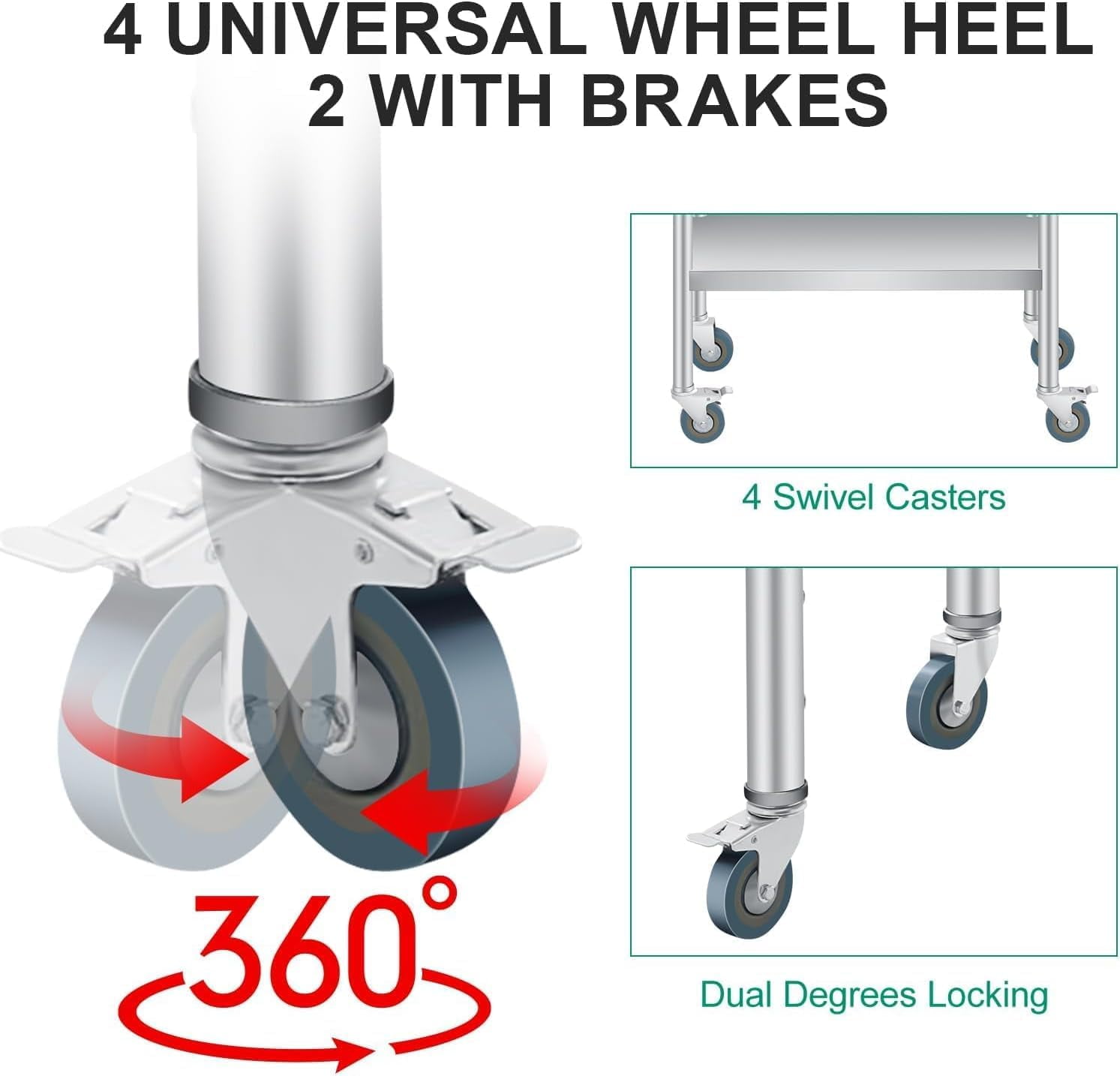 Stainless Steel Table for Prep & Work with Backsplash,Kitchen Work Table,Metal Commercial Kitchen Heavy Duty Table with 4 Caster Wheels for Restaurant,Home and Hotel