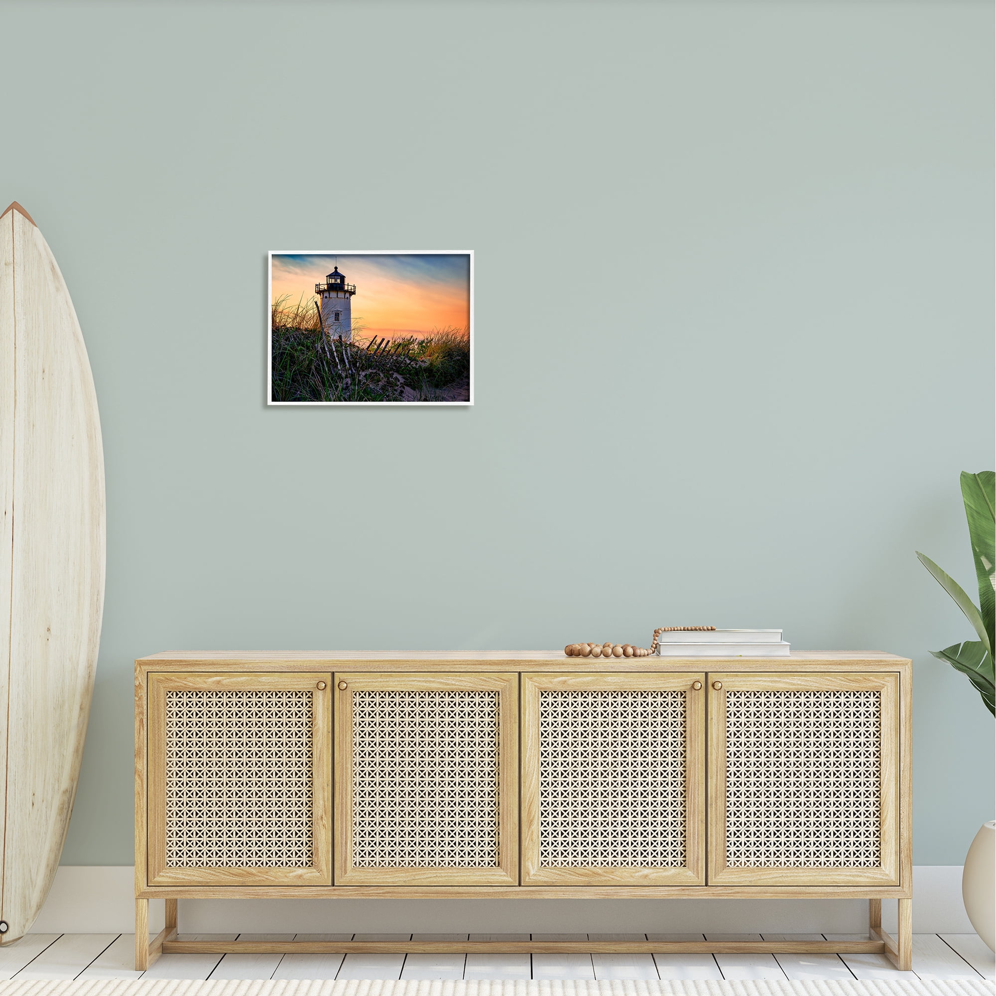 Stupell Lighthouse Sunset Coastal Nature Landscape Photography White Framed Art Print Wall Art