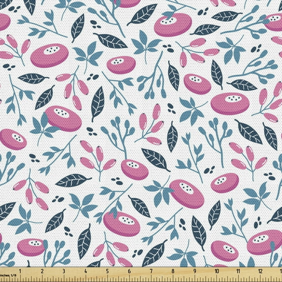 Garden Upholstery Fabric by the Yard, Repeating Hand Drawn Nature Growth Pattern with Foliage and Berries, Decorative Fabric for DIY and Home Accents, 5 Yards, Pale Blue Bluegrey by Ambesonne