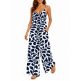 thumbnail image 2 of Women'S Casual Blue White Leopard Print Romper Spaghetti Strap Wide Leg Jumpsuit Summer Outfits With Pockets, 2 of 7
