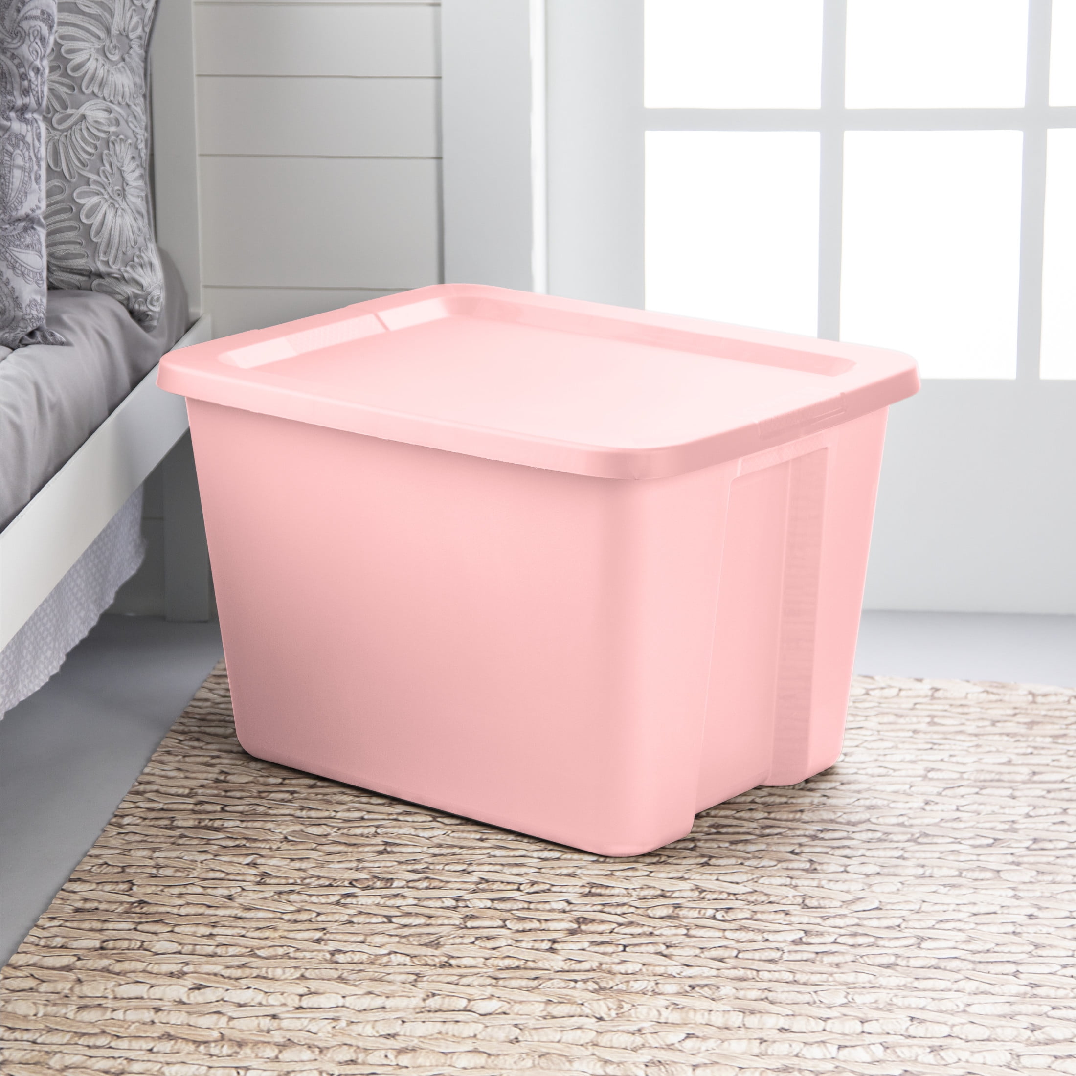 Sterilite Large Storage Bin, 18 Gallon Plastic Storage Container with Snap-On Lid, Pink