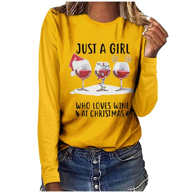 Babysbule Hauts de Noël pour Femmes Joyeux Noël Imprimé Femmes Décontracté Manches Longues Col Rond Chandail en Molleton Chandail Blouse