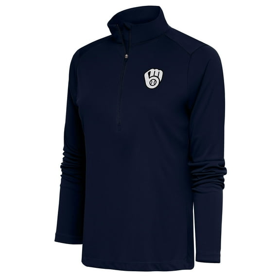 Women's Antigua Navy Milwaukee Brewers Brushed Metallic Tribute Half-Zip Pullover Top
