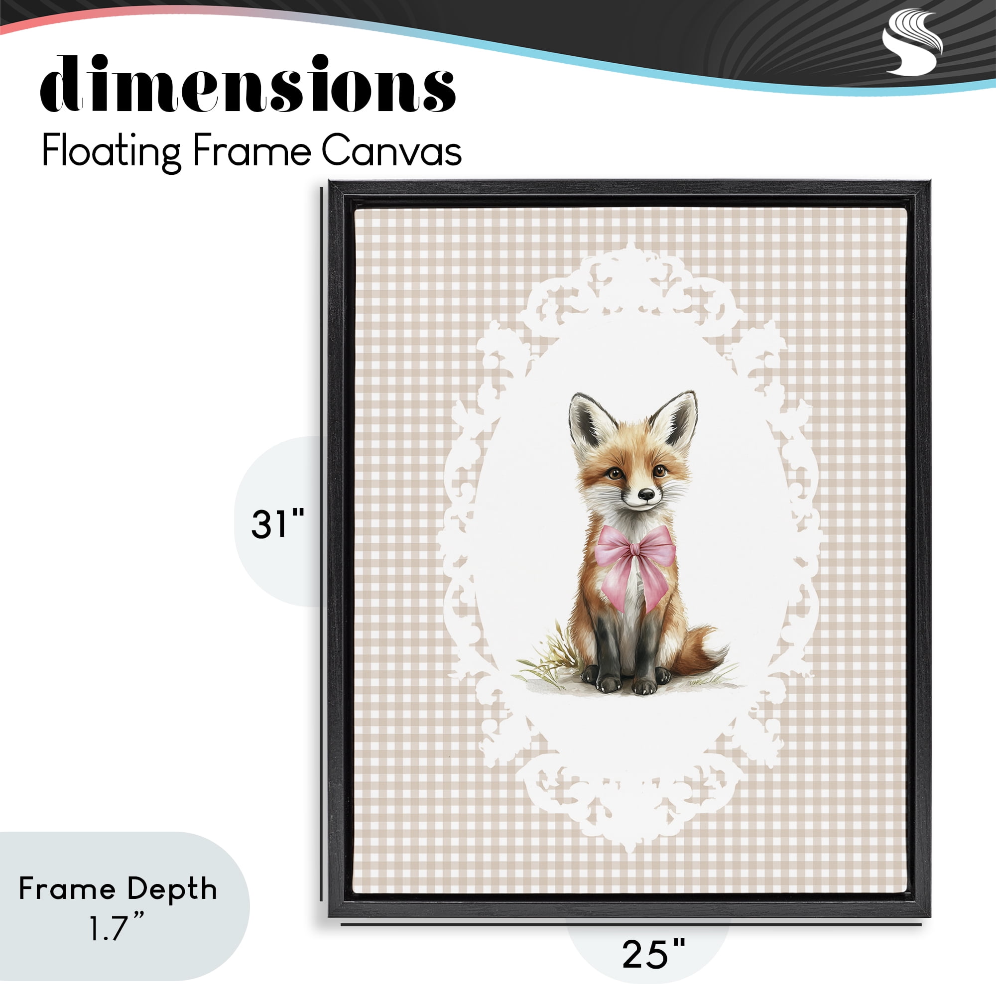 Stupell Industries Vintage Bow Fox on Gingham Black Framed Floater Canvas Wall Art, design by Christine Simpson Art