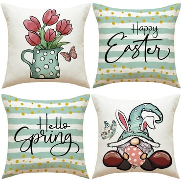 Sdmnsg-T Happy Easter Gnome Throw Pillow Covers for Couch Sofa Bed, Set of 4 Decorative Pillows Cushion Covers 18x18 inch