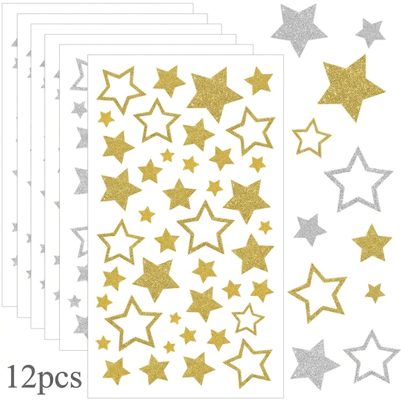 12 Sheets Star Stickers, Small Hollow Design, Suitable for DIY Crafts, Gift Decoration, and Scrapbooking