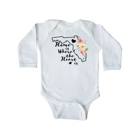 

Inktastic Florida Home Where the Heart is with Watercolor Floral Gift Baby Boy or Baby Girl Long Sleeve Bodysuit