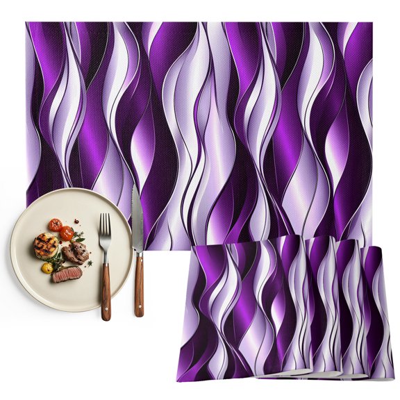 Purple Striped Ombre Placemats Set of 6, Modern Purple Moire Geometric Washable Wipeable Table Mats for Dining Tables, Indoor Outdoor Kitchen Place Mats for Holiday Party Table Decor