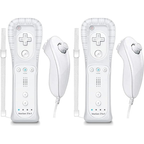 Controller for Motion Plus Wii Remote and Nunchuck, Wireless Controllers Compatible with Wii/Wii U with Silicone Case and Wrist Strap (White)