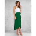 thumbnail image 5 of Womens One-Piece Wrap Tie Waist Solid Color Irregular Hem Chiffon Midi Skirt Elegant Flowy Dark Green M, 5 of 8